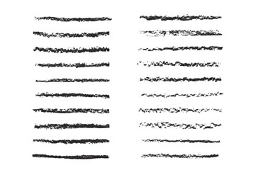 Lines crayon set. Charcoal black brush stroke doodle isolated on white background. Underline pencil elements. Scribble long textured grunge highlight. Vector sketch strips drawn by marker illustration