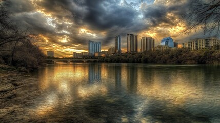 Fototapeta premium Downtown Austin Texas with capital and riverfront