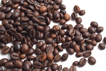 Bean isolated on white, brown coffee beans on white background