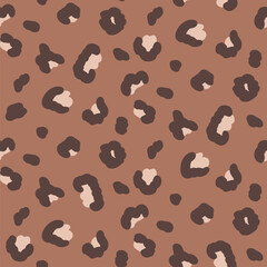Leopard monochrome seamless pattern. Animal print mocha mouse endless background. Cheetah or panther skin texture repeat cover. Surface pattern design camouflage motif. Vector hand drawn illustration.