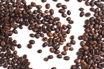 Bean isolated on white, brown coffee beans on white background