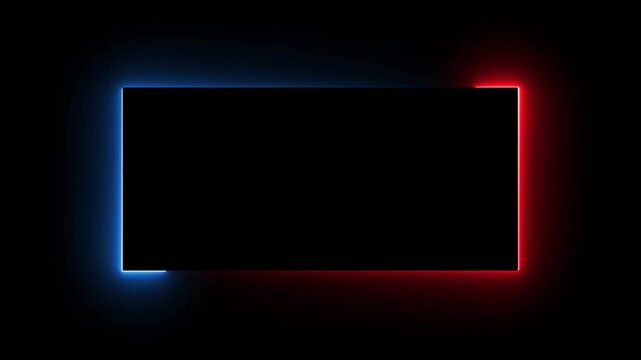 Abstract glowing neon light rectangle border frame animation, Futuristic light effect isolated on black Background