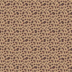Leopard monochrome seamless pattern. Animal print mocha mouse scallop endless background. Cheetah skin texture repeat cover. Abstract jaguar fur continuous ornament. Vector hand drawn illustration.