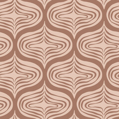 Brown monochrome ogee seamless pattern. Damask geometric print mocha mouse endless background. Abstract chocolate repeat cover. Minimal modern nude continuous ornament. Vector hand drawn illustration.