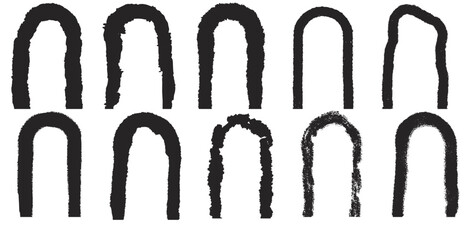 Grunge arch frames set. Door shapes modern black Vector hand drawn collection illustration isolated on white background.