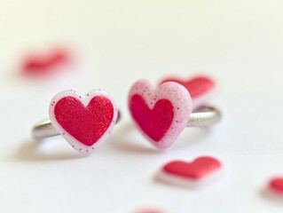 Fototapeta premium Romantic Red Heart Rings Valentine's Day Jewelry