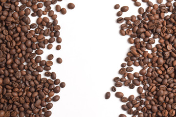 Coffee beans isolated on white background with place for text