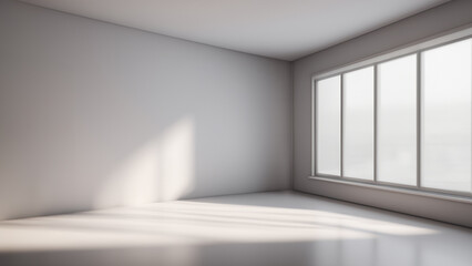 Fototapeta premium Minimalist Corner Room with Large Window and Soft Light Shadows
