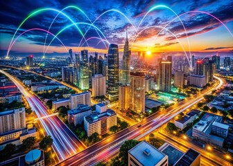 Fototapeta premium High-Quality Drone Photography of Internet Connection Speed Test, Featuring a Unique Quality Check Visual with Digital Elements and Technology-Inspired Backgrounds