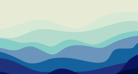 Blue curves and ocean waves range from soft to dark vector background flat design styles.