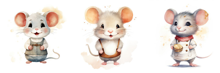 Cute cartoon mice characters with cheerful expressions and playful designs