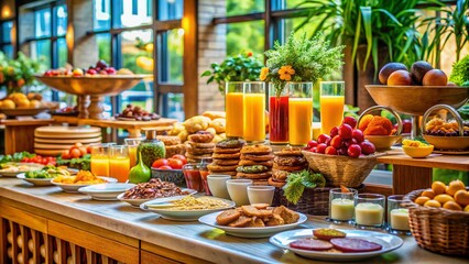 Fototapeta premium Hotel Breakfast Buffet: Delicious Morning Meal Photos - High-Resolution Images