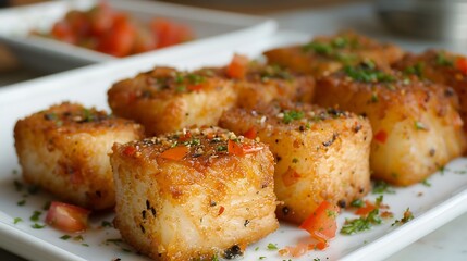 Fototapeta premium Square shaped fish steak bites