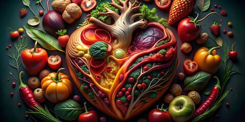 Fototapeta premium Human Heart Anatomy Food Photography: Deliciously Detailed Edible Heart Image