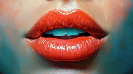 Obraz premium Closeup of Red Lips, Oil Painting, Sensual Beauty Portrait