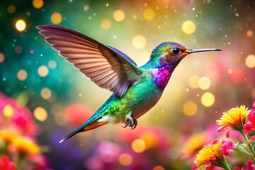 Obraz premium Hummingbird and Flower Bokeh Photography: Stunning Macro Images of Nature's Beauty