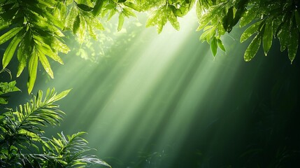 Obraz premium climate change global warming reforestation concept. Lush green foliage with sunlight streaming through.