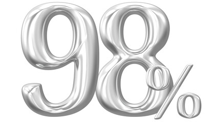 Percent Number Silver 98 3D Render