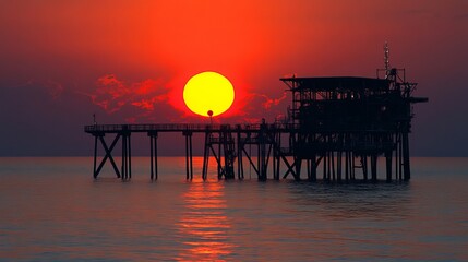 Gas platform or rig platform in sunset or sunrise time