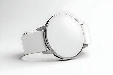 White smartwatch with blank screen on white background.