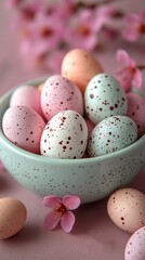 delicate pastel light colors of Easter eggs, on a pleasant gentle background with space for text