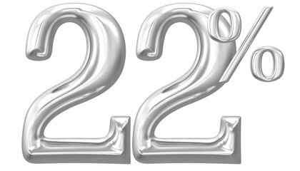 Percent Number Silver 22 3D Render