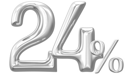 Percent Number Silver 24 3D Render