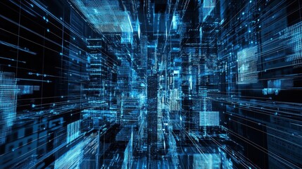 Abstract Digital Data Flow in a Blue Technology Background