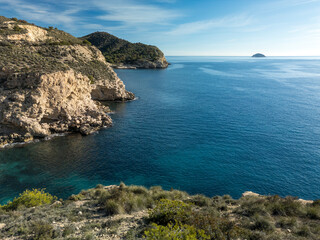 Fototapeta premium Mediterranean aerial view with turquoise water in Costa Blanca of Alicante, Spain - stock photo