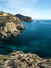Fototapeta premium Mediterranean aerial view with turquoise water in Costa Blanca of Alicante, Spain - stock photo