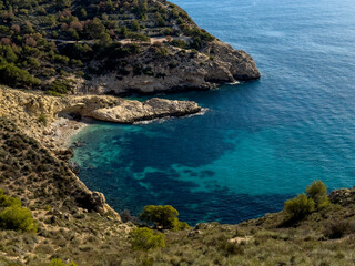Mediterranean aerial view with turquoise water in Costa Blanca of Alicante, Spain - stock photo