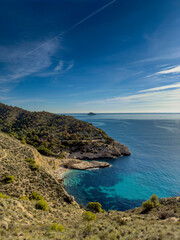 Mediterranean aerial view with turquoise water in Costa Blanca of Alicante, Spain - stock photo