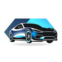 Naklejka premium Blue and Black Sport Car Silhouette: A sleek, modern sport car silhouette in blue and black colors against a gradient blue and black abstract background. Perfect for automotive branding, speed.