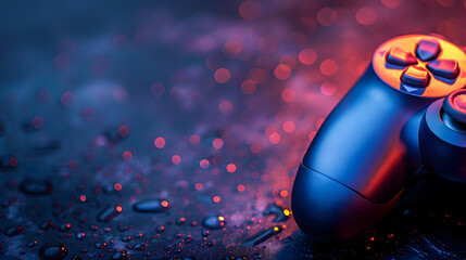 This detailed image showcases a gaming controller up close, enhanced by bright lights and water droplets. Its ideal for any gaming fan looking for an immersive experience