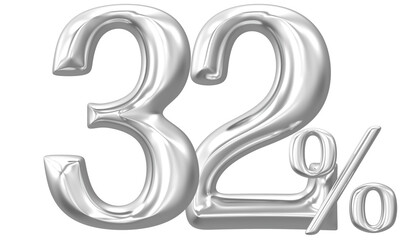 Percent Number Silver 32 3D Render