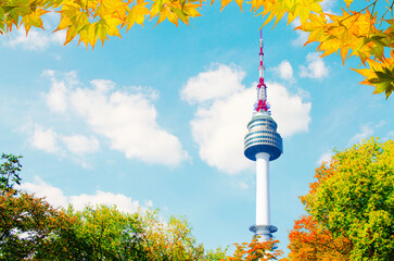 Autumn at Namsan Mountain Seoul Tower, a popular tourist destination. in South Korea.