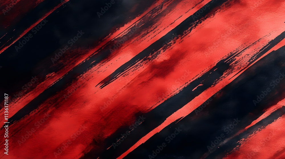 Poster abstract painting with bold red and black brush strokes creating a dynamic visual effect.