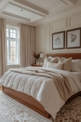 Photographie immobilière d'une chambre d'invités contemporaine élégante et confortable avec lit queen-size