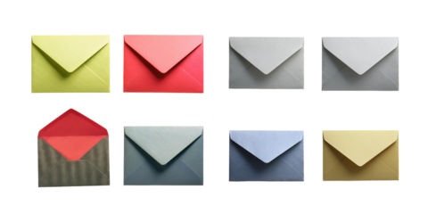 Colorful Envelopes for Creative Correspondence, PNG collection, set bundle, isolate on transparent or white background