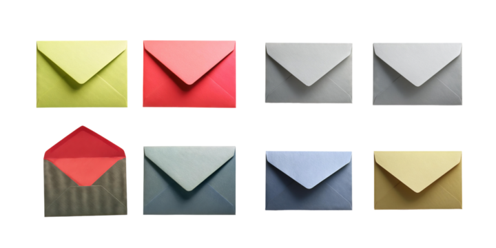 Colorful Envelopes for Creative Correspondence, PNG collection, set bundle, isolate on transparent or white background