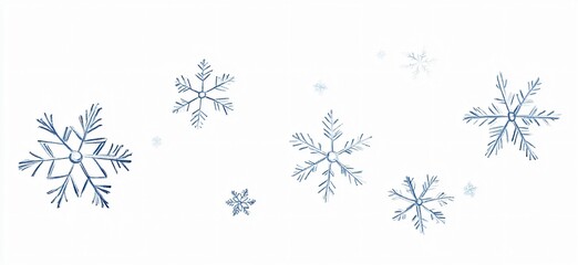 Delicate Blue Snowflakes Winter Design, Hand Drawn Style