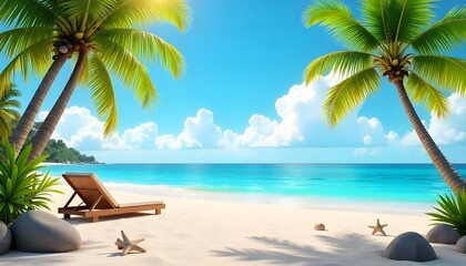 Summertime background in the beach decoration background. 3D Nature Sea Beach Background