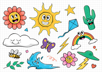 Obraz premium hand drawn flat trendy cartoon element collection set