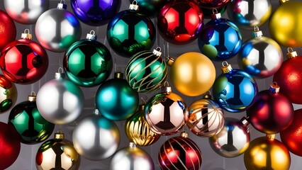 Christmas balls in various colors, isolated on a clear backdrop