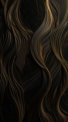 A dark black background with golden lines, a sense of luxury and abstract shapes. The wallpaper design is made up of complex interwoven patterns, featuring elements such as meshing waves and intertwin