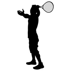 Tennis Ball Player Silhouette. Isolated on White Background