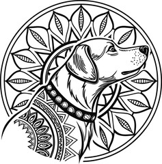 Black and White dog Mandala