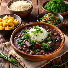 traditional Brazilian feijoada dish with rice