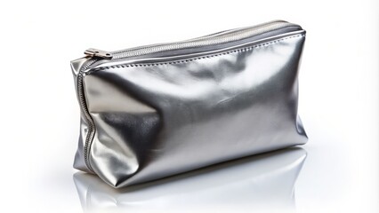 Obraz premium High-Quality Empty Metallic Pouch Mockup on a White Background for Packaging Design and Marketing Purposes, Ideal for Product Display and Visual Representation in Stock Photography