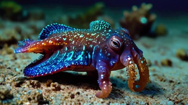 Sly cuttlefish displaying its mesmerizing color-changing abilities, 4k High-Quality Wallpaper Background Animation Video